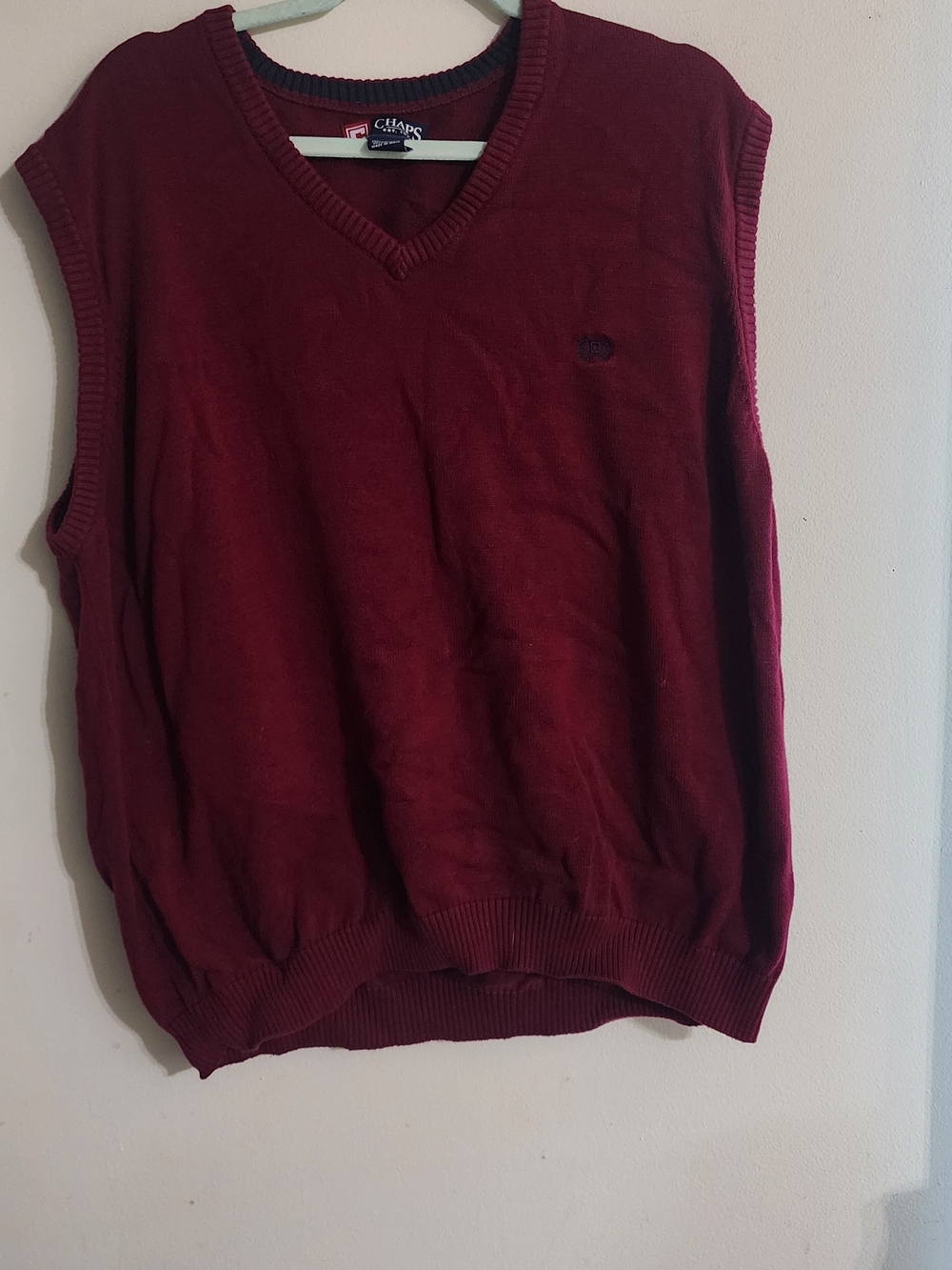 Chaps Burgundy Maroon V-Neck Cotton Knit Sweater Vest Size XXL